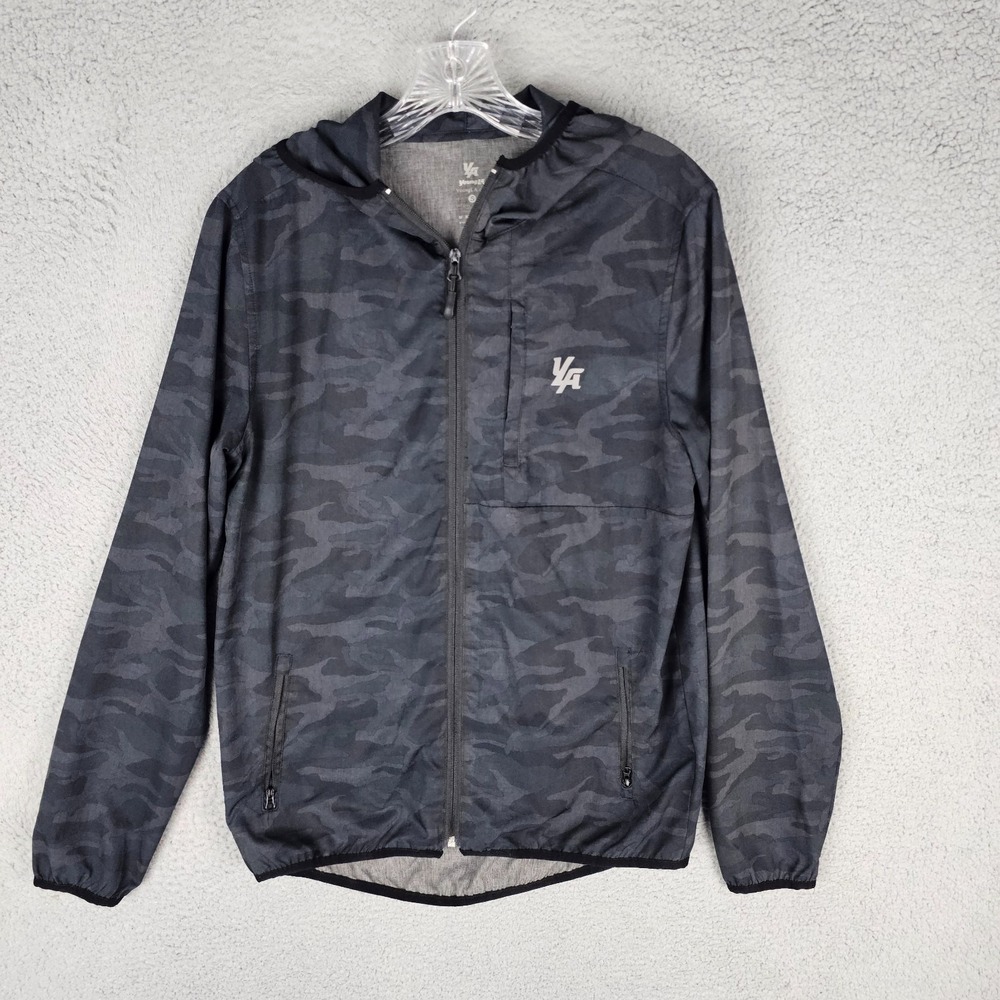YoungLA‎ Running Track Jacket Mens S Gray Camo Lightweight Running Hooded Zip Up
